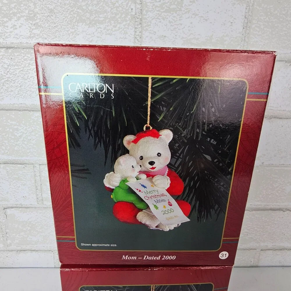 Carlton Cards Heirloom 2000 Mom Dad Bear Christmas Ornaments Vintage Boxed Set